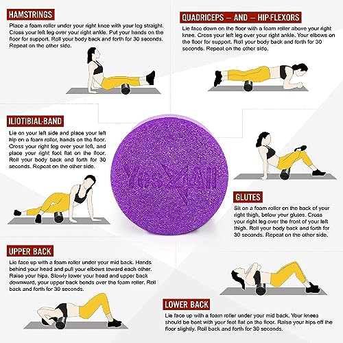 Yes4All Premium Soft-Density Round PE Foam Roller for Pilates, Yoga, Stretching, Balance & Core Exercises - 12 inch Purple