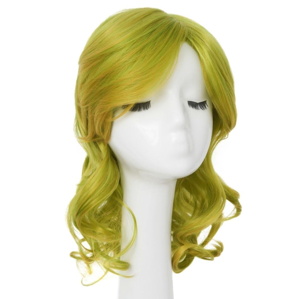 Amnenl Green Wigs for Women Side Part Shoulder Length Wig with Bangs Synthetaic Heat Resistant Cosplay Costume Hair Wig