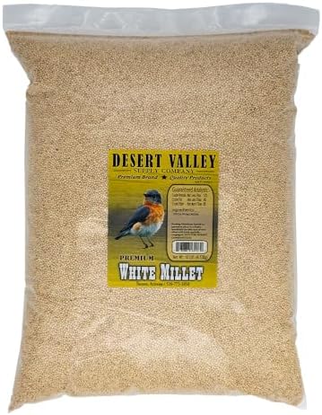 Desert Valley White Millet Seed, All Natural, Non-GMO Premium Wild Bird Food for Cardinals, Finch, Song Birds, Buntings and More (10 Pounds)