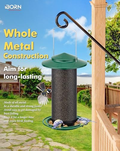 iBorn Bird Feeders for Outdoors, All Metal Mesh Tube, Holding Bird Seed for Outside Feeders,18cm Large Roof, Green, 2.8lb(Seed is not Included)