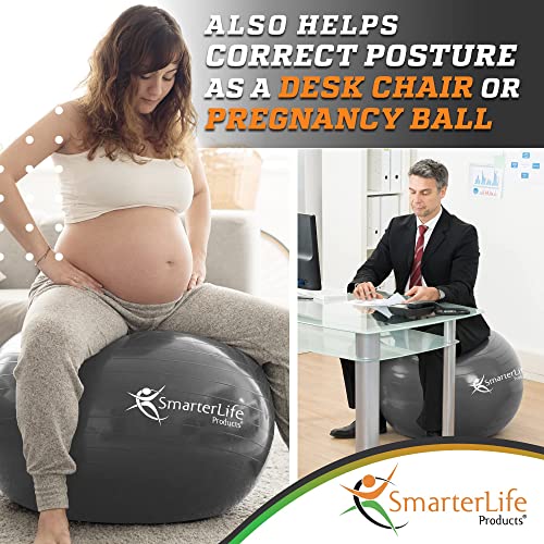 SmarterLife Workout Exercise Ball for Fitness, Yoga, Balance, Stability, or Birthing, Great as Yoga Ball Chair for Office or Exercise Gym Equipment for Home, Non-Slip Design (45 cm, Silver)