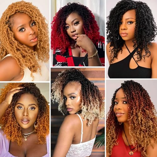 Aksice 8 Inch 8 Packs Yanky Twist Crochet Hair for Women Pre-looped Mini Twist Hair Bohemian Passion Twist Crochet Hair Boho Crochet Braids Synthetic (30#)