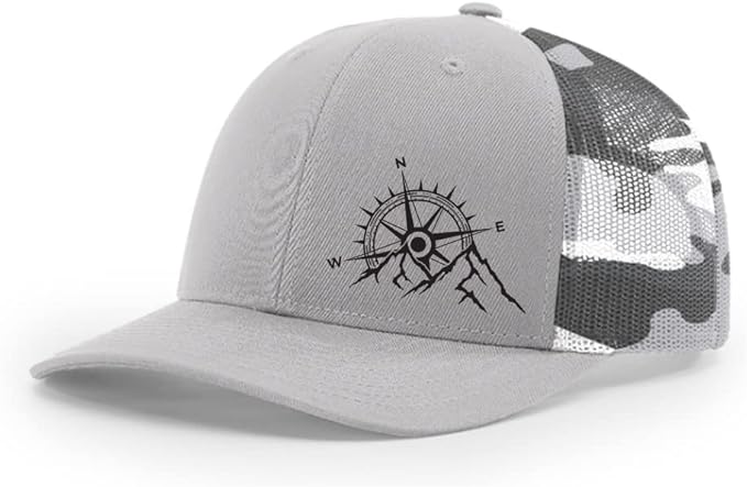 Trenz Shirt Company Men's Outdoors Mountain Scenic Forest Compass Woodland Embroidered Mesh Back Trucker Hat