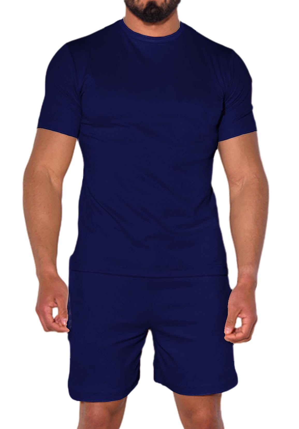 Uni Clau Mens 2 Piece Short Set Summer Outfits Tracksuit Casual T shirt and Short Beach Sets Blue M