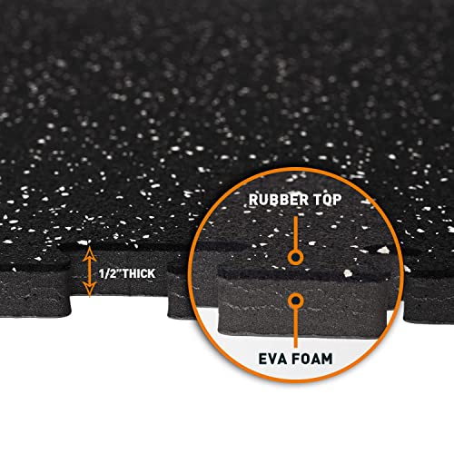 Holymus 1/2 inch Thick 24 Sq Ft Rubber Top High Density EVA Foam Exercise Gym Mats 6 Pcs - Interlocking Puzzle Floor Tiles for Home Gym Heavy Workout Equipment Flooring - 24 x 24in Tile, Black&White