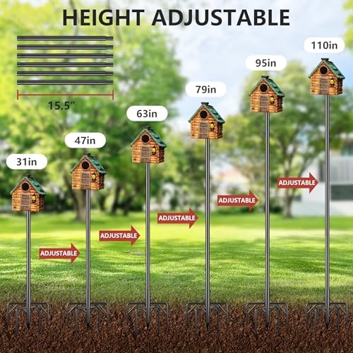 Bird Feeder Pole Kit 110 Inch,Bird House Pole for Outdoors Heavy Duty,5 Base Prongs Adjustable Birds Feeder Stand for House