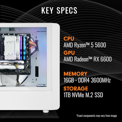 Thermaltake LCGS Quartz R66 Gaming Desktop (AMD Ryzen™ 5 5600, ToughRam DDR4 3600Mhz 16GB RGB Memory, AMD Radeon™ RX 6600, 1TB NVMe M.2, WiFi, Windows 11) S2QT-B550-R66-LCS