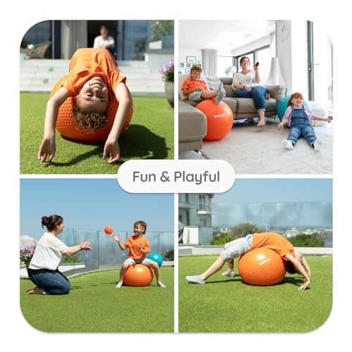 BABYGO® Kids Exercise Ball | Balance Stability Yoga Ball Autism Therapy Sensory Development ASD Special Needs Chair | 45cm Fun Play Book & Pump Included - Orange