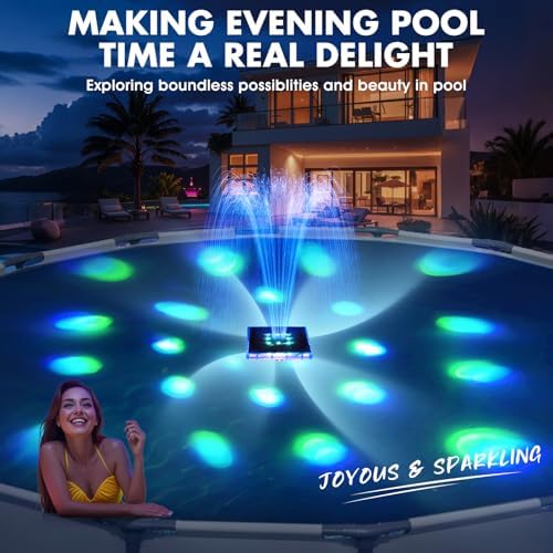 Solar Pool Fountain with Light Show, 2025 Upgraded Large Solar Pool Water Fountains, Floating Fountain for Above Ground Pool,Solar Floating Pool Fountains Pump for Pond-1PK(White)