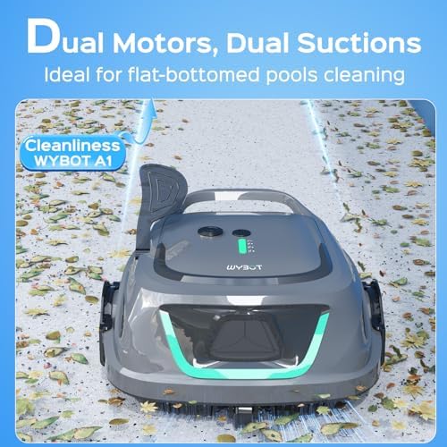 (2025 Upgraded) WYBOT A1 Cordless Pool Vacuum Up to 120 Mins Runtime, Robotic Pool Cleaner with Dual Filters, Ideal for Flat Above Ground up to 1076 Sq.ft Sq. Ft. (Deep Grey Green)