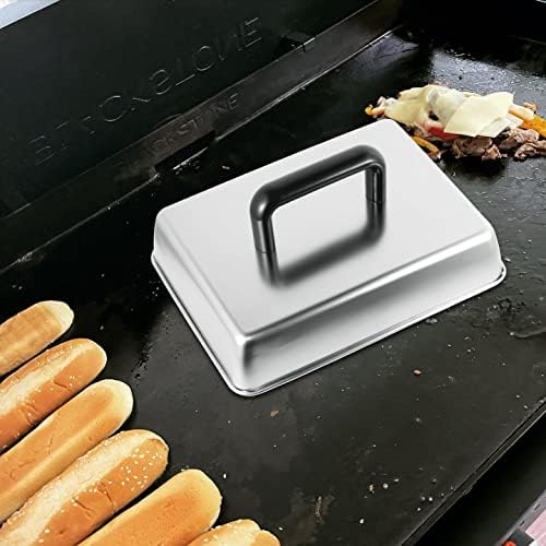 13 x 9 Inch Rectangular Basting Cover and Grill Press Kit for Blackstone Accessories, Universal BBQ Melting Dome Steaming Lid & Smash Burger Press for Flat Top Teppanyaki, Dishwasher Safe