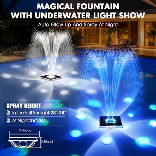 Solar Pool Fountain with Light Show, 2025 Upgraded Large Solar Pool Water Fountains, Floating Fountain for Above Ground Pool,Solar Floating Pool Fountains Pump for Pond-1PK(White)