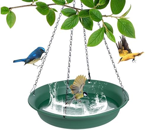 Hanging Bird Bath, Hanging Bird Water Feeder for Outdoors, Feeder Bowl, 1 Pack Birdbath Tray Accessories for Outside, Plastic Birdbaths Tray for Garden Patio Decoration (16", Living Green)