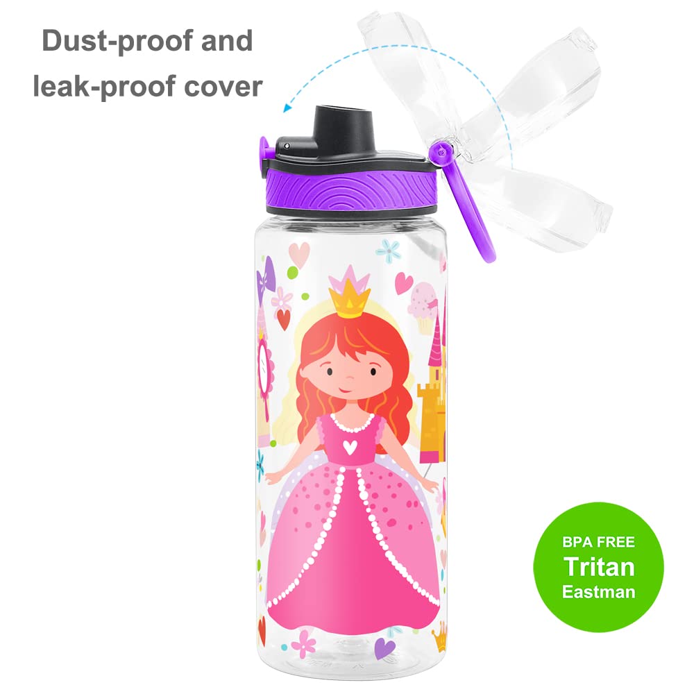 Cute Water Bottle for School Kids Girls, BPA FREE Tritan & Leak Proof & Easy Clean & Carry Handle, 23oz/ 680ml - Princess