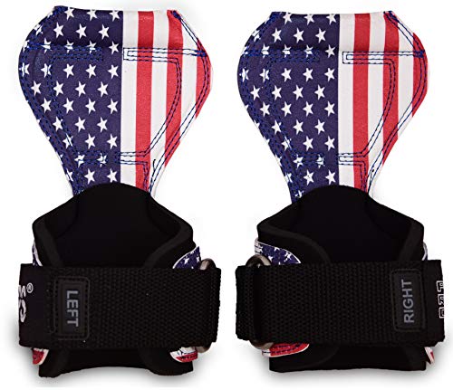 Cobra Grips PRO Weight Lifting Gloves Heavy Duty Straps Alternative Power Lifting Hooks Best for Deadlifts Adjustable Neoprene Padded Wrist Wraps Support Bodybuilding (PRO USA FLAG Leather)