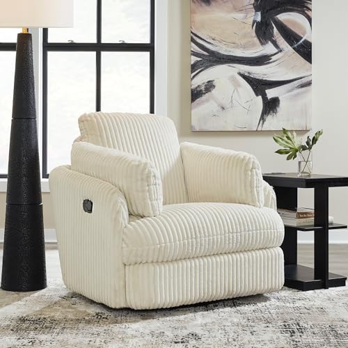 Signature Design by Ashley Tie-Breaker Contemporary Manual Press-Back Swivel Glider Rocker Recliner with 2 Bolster Pillows and Hidden Storage, White