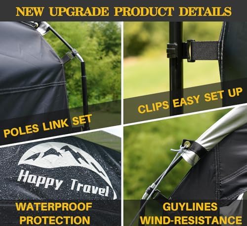 Happy Travel Bike Storage Shed Tent, Waterproof Portable Bicycle Cover with 30% More Top Storage Space for 2/3/4/5 Bikes,Clips Easy Setup Outdoor Sheds Shelter for Motorcycle, Garden Tools, Lawn Mower
