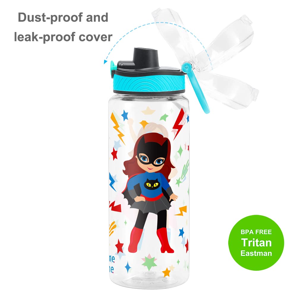 Cute Water Bottle for School Kids Girls, BPA FREE Tritan & Leak Proof & Easy Clean & Carry Handle, 23oz/ 680ml (S-girls)