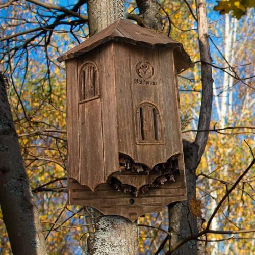 Wooden Castle Bat Houses for Outside Bat Box for Outdoors - Large Three Chamber Box Perfectly Designed to Attract Bats - Durable and Easy to Hang (Bat House Ⅰ Brown)