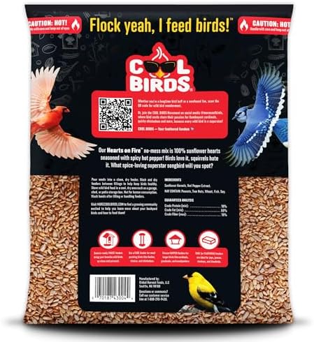 Hearts on Fire Hot Bird Seed – 10 lb. 100% Hulled Sunflower Hearts with Chili Pepper Oil – No Waste Bird Seed for Outside Feeders