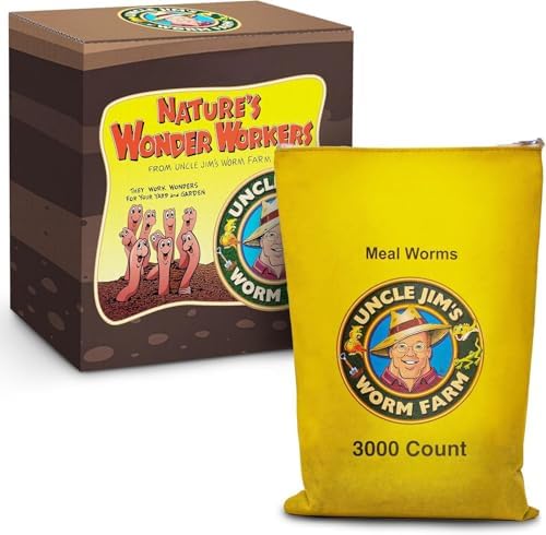 Uncle Jim's Worm Farm 3000 Count Mealworms for Reptiles and Chickens | Mealworms for Feeding Lizard, Gecko, Bearded Dragons, Chickens, Birds, and More | Suitable for Fishing Bait