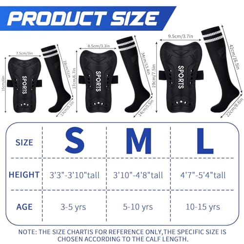 Syhood Soccer Shin Guards and Socks for Toddler Kids Youth, Lightweight Soccer Shin Pads Protective Soccer Gear for 3-5, 5-10, 10-15 Years Old Children Teen Boys Girls Soccer Game (Black,S Size)