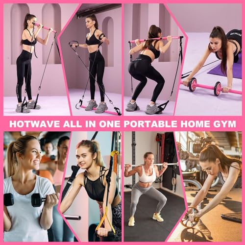 HOTWAVE Pilates Bar Kit with Resistance Band Set, Exercise Bar with AB Roller,Yoga Stretching Equipment, Portable Home Gym