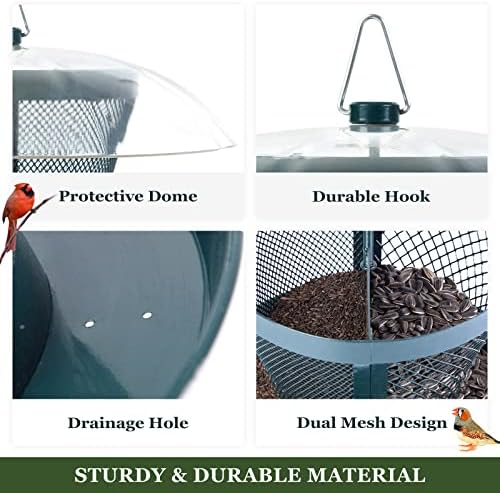 Kingsyard Bird Feeder for Outside, Dual-Use Metal Mesh Wild Bird Feeder with Weatherproof Dome Dual, 2.5 lbs Seed Capacity for Finch Cardinal