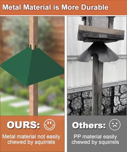 Metal Squirrel Baffle for 4x4 Post, Outside Wooden Pole Mount Squirrel Guards for Bird Feeders, 17 Inch Squirrels Deterrents Stopper to Deter Racoons, Green, 2pcs