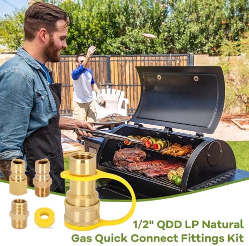 1/2" Natural Gas Quick Connect Fittings,Natural Propane Hose Quick Disconnect Kit,100% Solid Brass with Dust Cover for Gas Grill and Heater and Generator