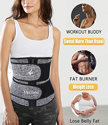 ANGOOL Neopren Waist Trainer For Women,Workout Plus Size Trimmer Belt Sauna Sweat Corset Cincher With Zipper Black