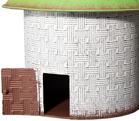 Glitzhome 11" H Distressed Metal Cottage Decorative Birdhouse with a Cluster of 3D Flowers and Butterfly Hanging Bird House for Garden Patio Backyard