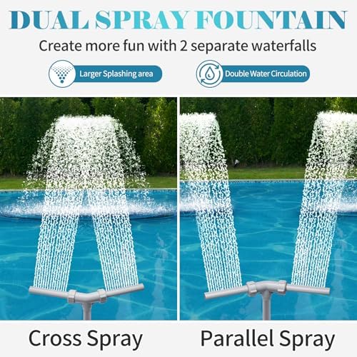 Patented Swimming Pool Fountains - Fit Inground & Above Ground Pool, Water Fun Waterfall Pool Jet Aerator Cooler, Extend Adjustable Pipe Pool Sprinkler Dual Spray Swimming-Pool Garden Decor