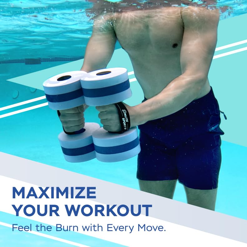 Sunlite Sports Water Weights Pool Exercise Dumbbells, Water Aerobic Equipment, High-Density EVA-Foam Dumbbell with Handle Strip, Aqua Therapy, Pool Fitness, Water Exercise, Set of 2