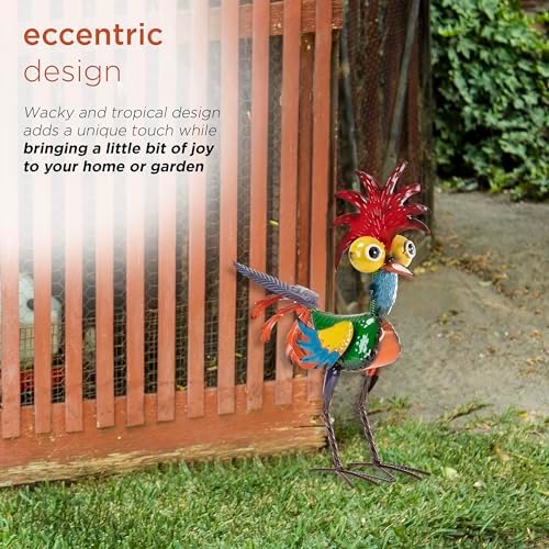 Alpine Corporation - 18" Tall Wacky Metal Rooster Yard Statue – Colorful Indoor/Outdoor Farm Animal Décor for Garden, Patio, Lawn, or Porch
