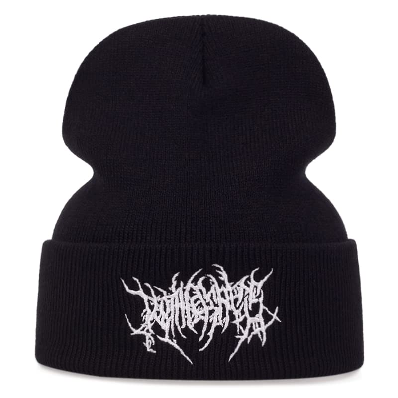 AONUOWE Gothic Beanie Hats for Women Men Grunge Emo Accessories Harajuku Y2k Punk Streetwear Winter Warm Hat Knitted Soft Cap (Black,One Size)