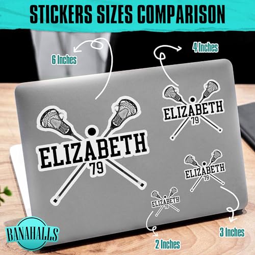Lacrosse Stick Ball Player Sport Name Custom Sticker Personalized Customized Name Lacrosse Player Waterproof Vinyl Sticker for Water Bottle Laptop Hard Hat Tumbler Cup Cars Birthday Gift for Her Him