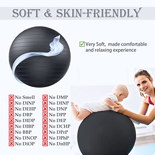 Soft Exercise ball, Anti-Burst Yoga Ball Chair Supports 2200lbs, Stability Swiss Ball w/ Pump for Pregnancy Birthing, Excersize, Workout, Fitness, Balance, Gym, Physio, Abs (Office & Home & School)