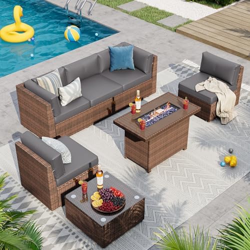 Aoxun Outdoor Replacement Cushions for Patio Furniture, Deep Seat Outdoor Cushions for 6-Seat Wicker Sectional, 14-Piece Water-Repellent Cushion for L-Shape Couch