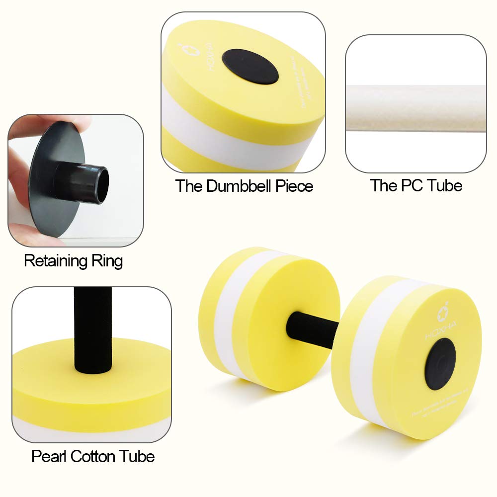 Water Dumbells, Aquatic Exercise Dumbell Set of 2 Water Aerobic Exercise Foam Dumbbells Pool Resistance Water Fitness Equipment for Weight Loss (Yellow)