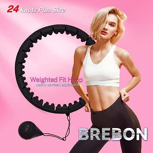 Brebon Weighted Hoola Infinity Exercise Fit Hoops Plus Size for Weight Loss, 2 in 1 Weight Loss 24 Detachable Knots Fitness Abdomen Equipment Hoops Adjustable Auto-Spinning Ball for Adult (Black)