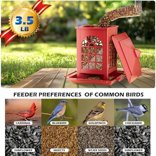 Birdream 2 Pack Bird Feeders for Outdoors Hanging - 7LB Total Capacity Classic Courtyard Design Fun Assembly Large Bird Feeder, Attracting Wild Birds Cardinals Goldfinches Sparrows - Red