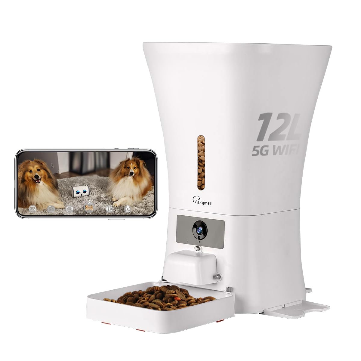 SKYMEE 12L 5G WiFi Aautomatic Dog Feeder Large Breed & Automatic cat feeders 1080P Full HD Pet Camera Treat Dispenser Food Dispenser