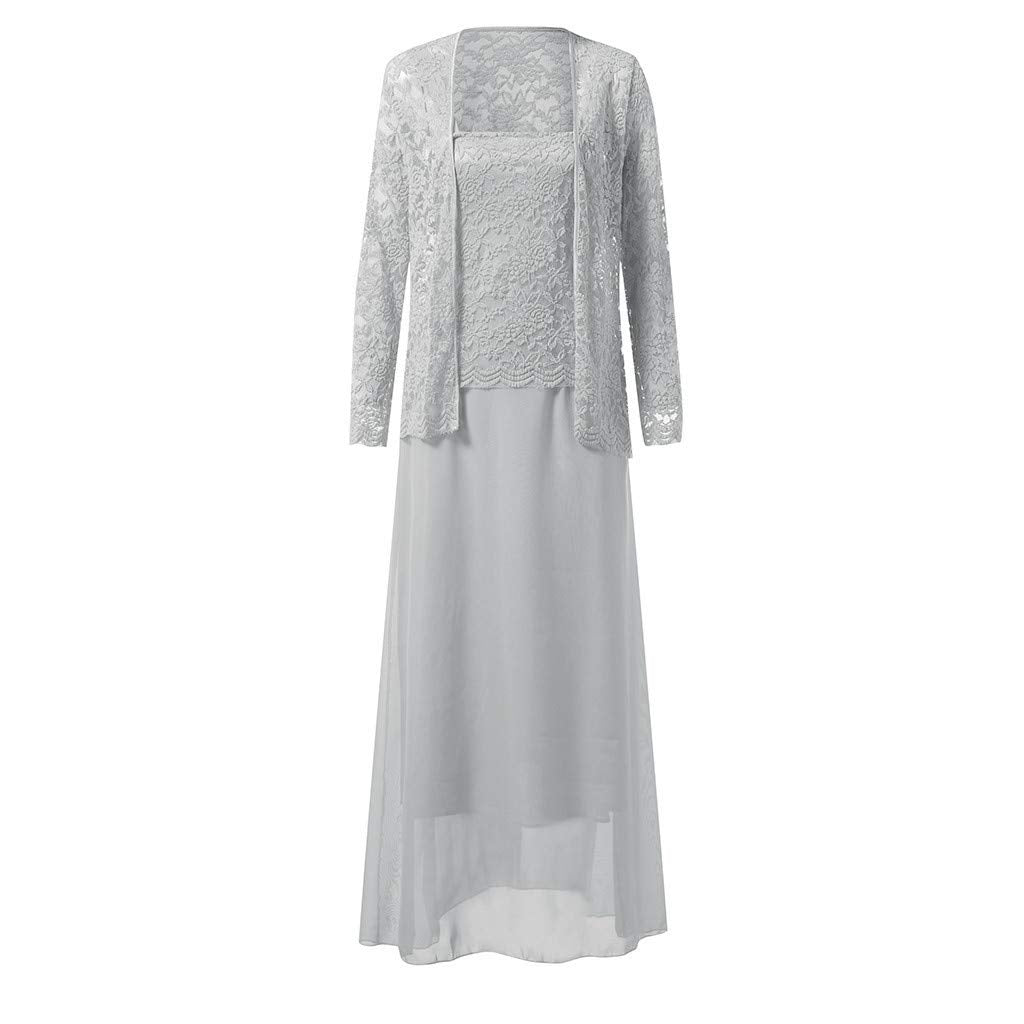 Aniywn Women Plus Size Two Piece Long Sleeve Party Dress Lace Solid Color Elegant Long Maxi Dress Mini Dress