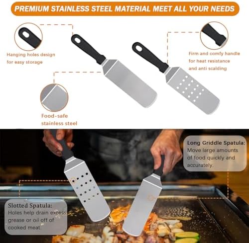 139 Pcs Griddle Accessories Kit for Blackstone Griddles - Upgraded Flat Top Grill Accessories with Enlarged Spatulas, Melting Dome, Scraper BBQ, Perfect for Outdoor Grilling, Camping, Father’s Day