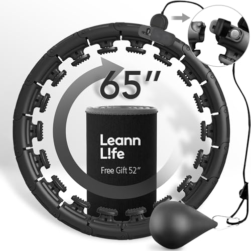 Leann L!fe U1-32 Knots 18”- 65”, Magnetic Lock Smart Weighted Hula Hoop for Kids & Adults Weight Loss, Infinity Hoop Plus Size, Fitness Exercise, Abdominal Toner, Black-Black Ball