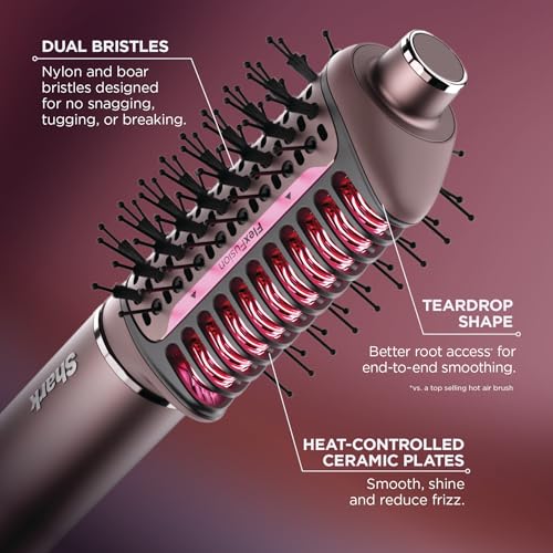 Shark FlexFusion Hair Straightener & Powerful Hair Dryer with Diffuser, Fusion Hair Brush, Ceramic Air Styler with Auto-Wrap Hair Curlers, Ceramic Plates, Cosmic Blush HD642S