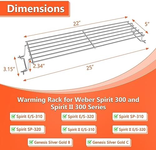 QuliMetal Stainless Steel Warming Rack for Weber Spirit 300, Grill Parts for Weber Spirit 2 300 Series Grills with Front Control Knobs, 7641 Upper Rack for Weber Genesis Silver Gold B/C Grills