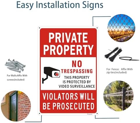 (2 Pack) Large No Trespassing Signs Private Property, Violators Will Be Prosecuted,14"x10".04" Aluminum Reflective Metal Sign,Weather Resistant, Waterproof, Durable Ink, Easy to Mount