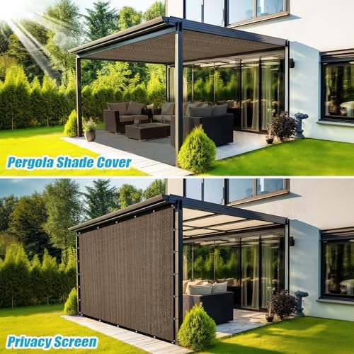 Amagenix 90% Sun Shade Cloth with Grommets, 8' x 10' Pergola Replacement Shade Cover Canopy Privacy Screen for Outdoor Patio Garden, Mocha (We Customized)